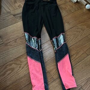 Justice Black and Pink Leggings with Geometric Pattern